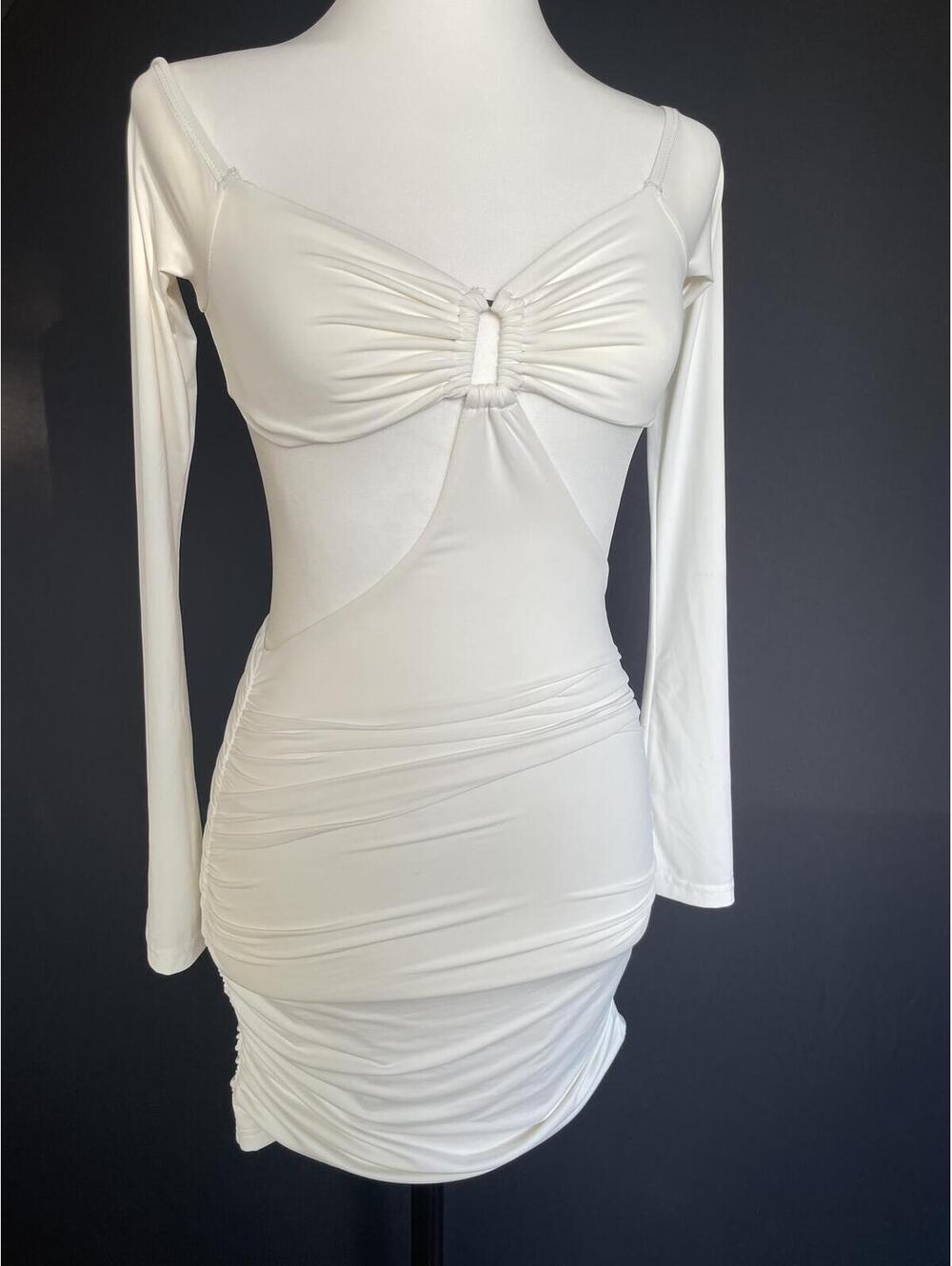 Princess Polly White Cutout Ruched Bodycon Mini Dress 4 Y2K Clubwear Baddie
